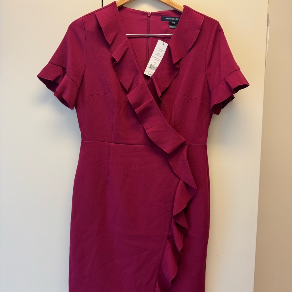Elegant Ruffled Wine-Colored Dress
